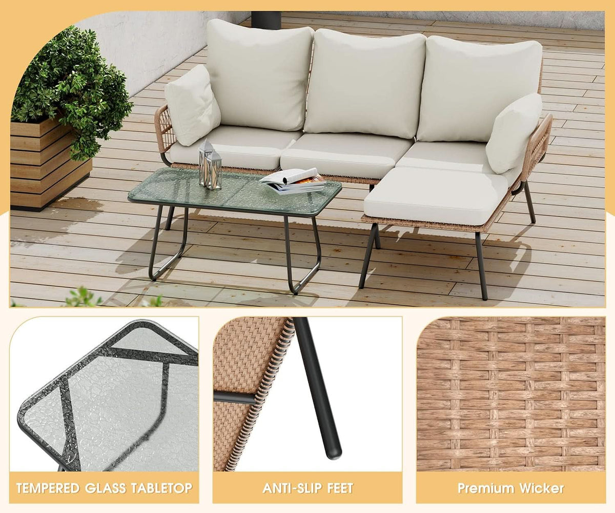 L Shaped Patio Loveseat Sectional Set Detachable Lounger With Thick Cushions