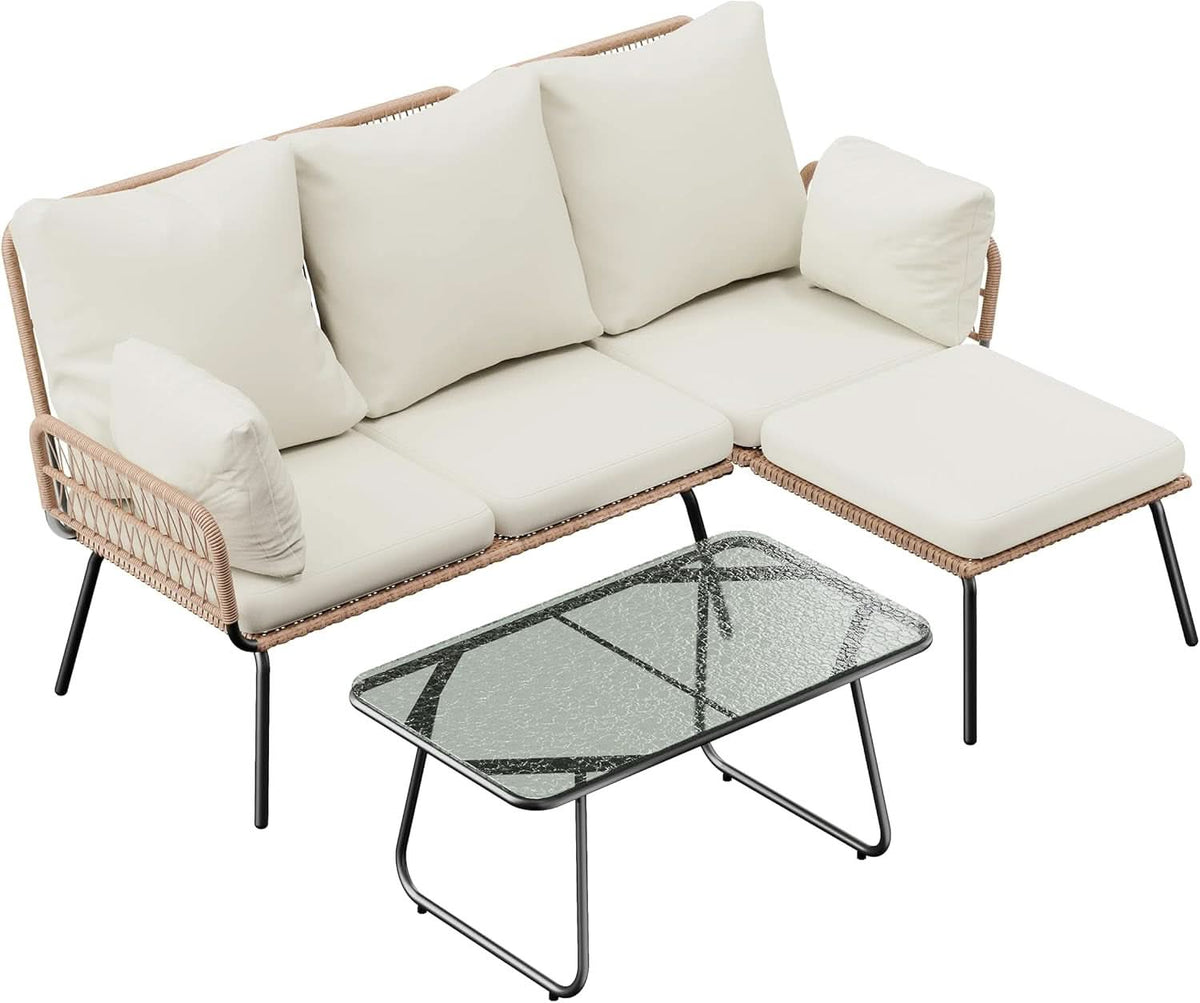 L Shaped Patio Loveseat Sectional Set Detachable Lounger With Thick Cushions