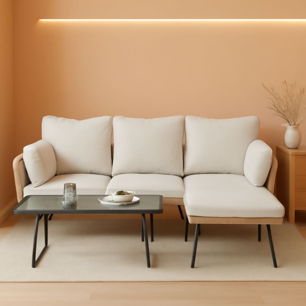 L Shaped Patio Loveseat Sectional Set Detachable Lounger With Thick Cushions