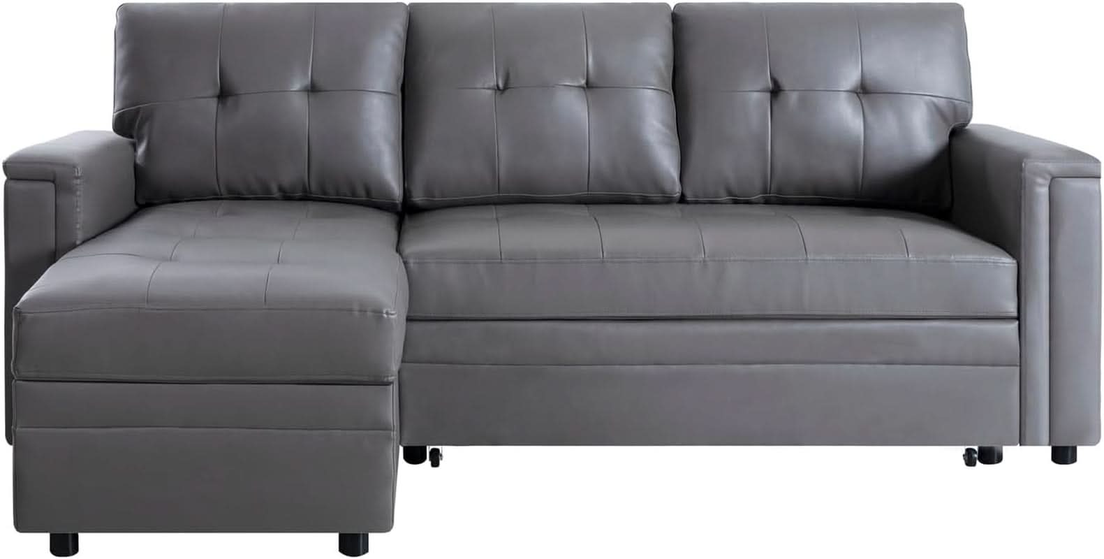 L Shaped Sectional Sleeper Sofa With USB Ports Gray Leather