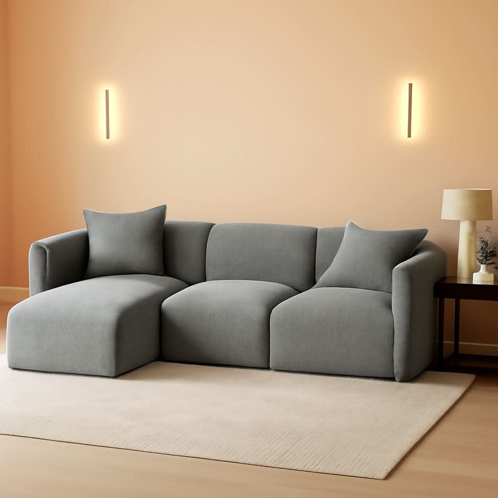 L Shaped Sectional Sofa Convertible In Linen Grey Modern