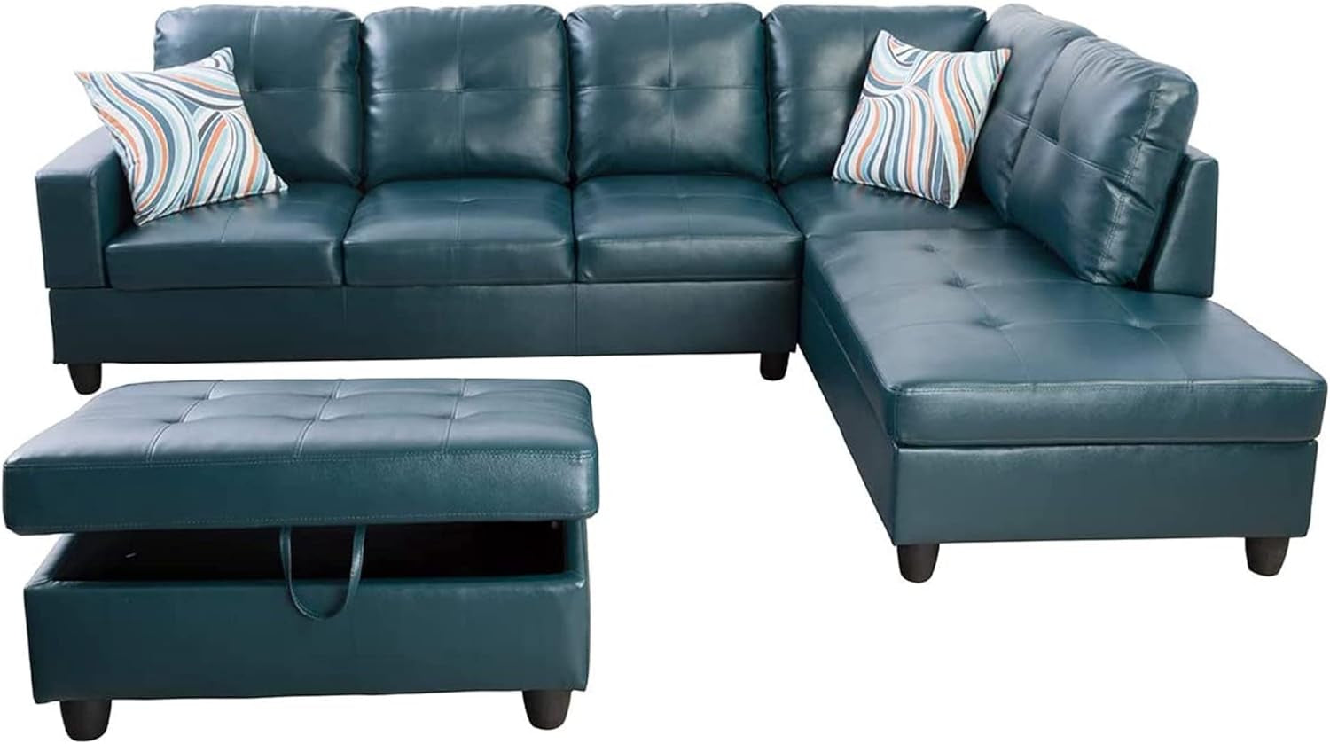 L Shaped Sectional Sofa Denim With Storage Ottoman