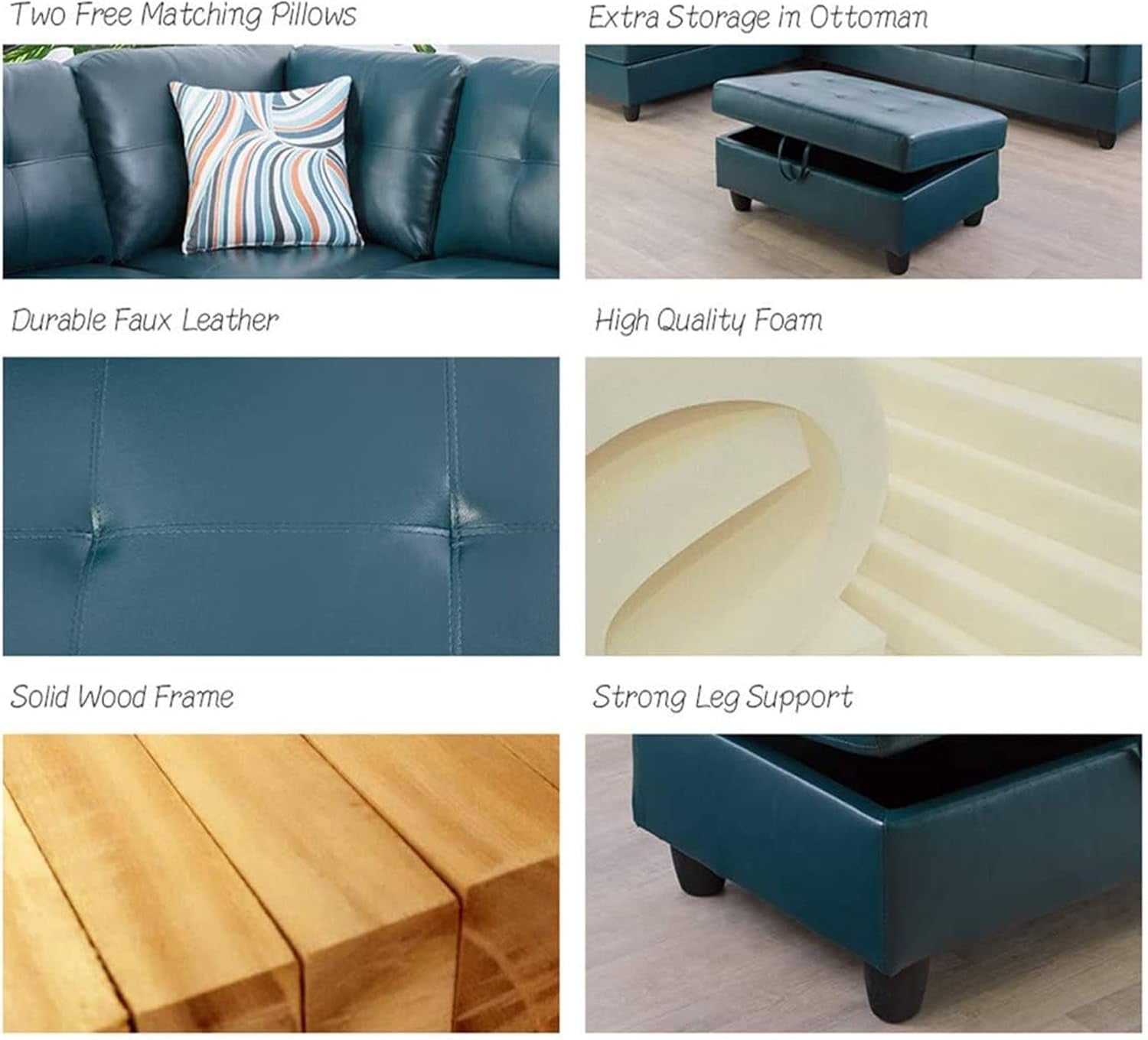 L Shaped Sectional Sofa Denim With Storage Ottoman