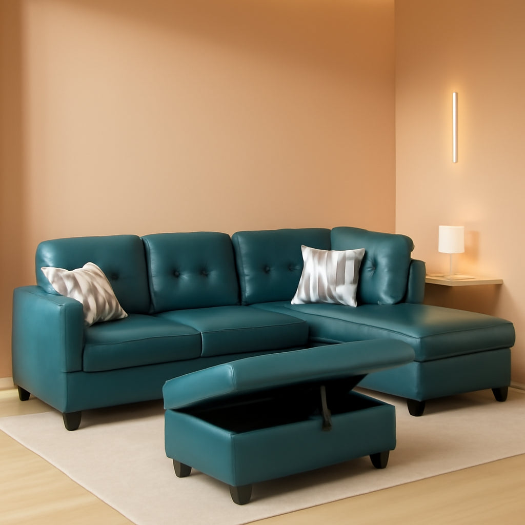 L Shaped Sectional Sofa Denim With Storage Ottoman