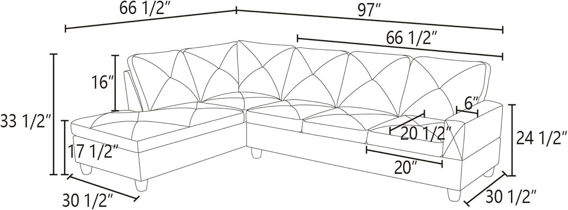 L Shaped Sectional Sofa Set 5 Seat Space Saving Couch