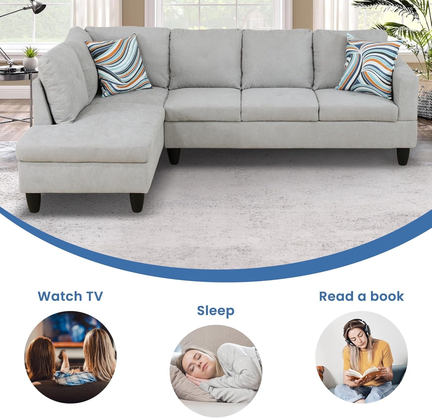 L Shaped Sectional Sofa Set 5 Seat Space Saving Couch