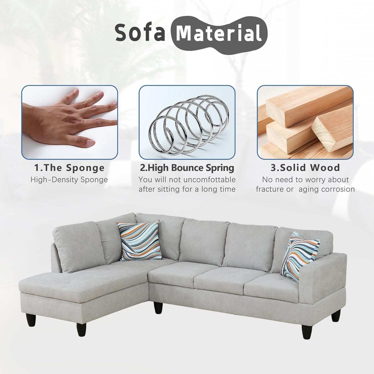 L Shaped Sectional Sofa Set 5 Seat Space Saving Couch