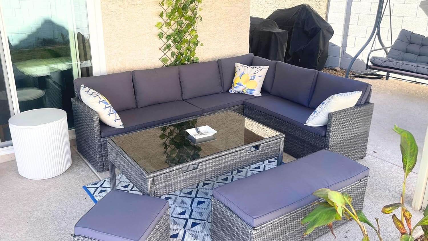 L Shaped Sectional Sofa Set With Lift Top Table Gray