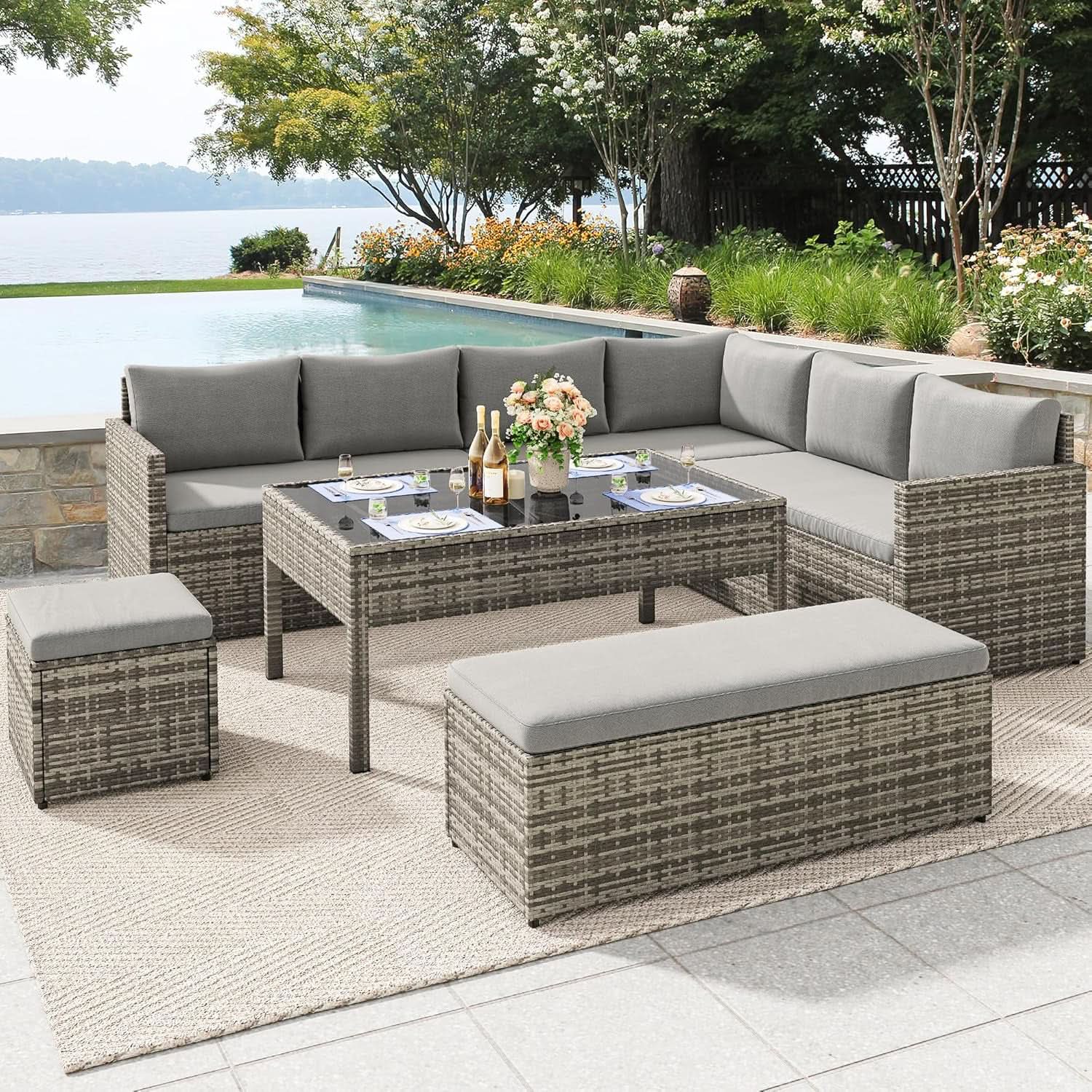 L Shaped Sectional Sofa Set With Lift Top Table Gray