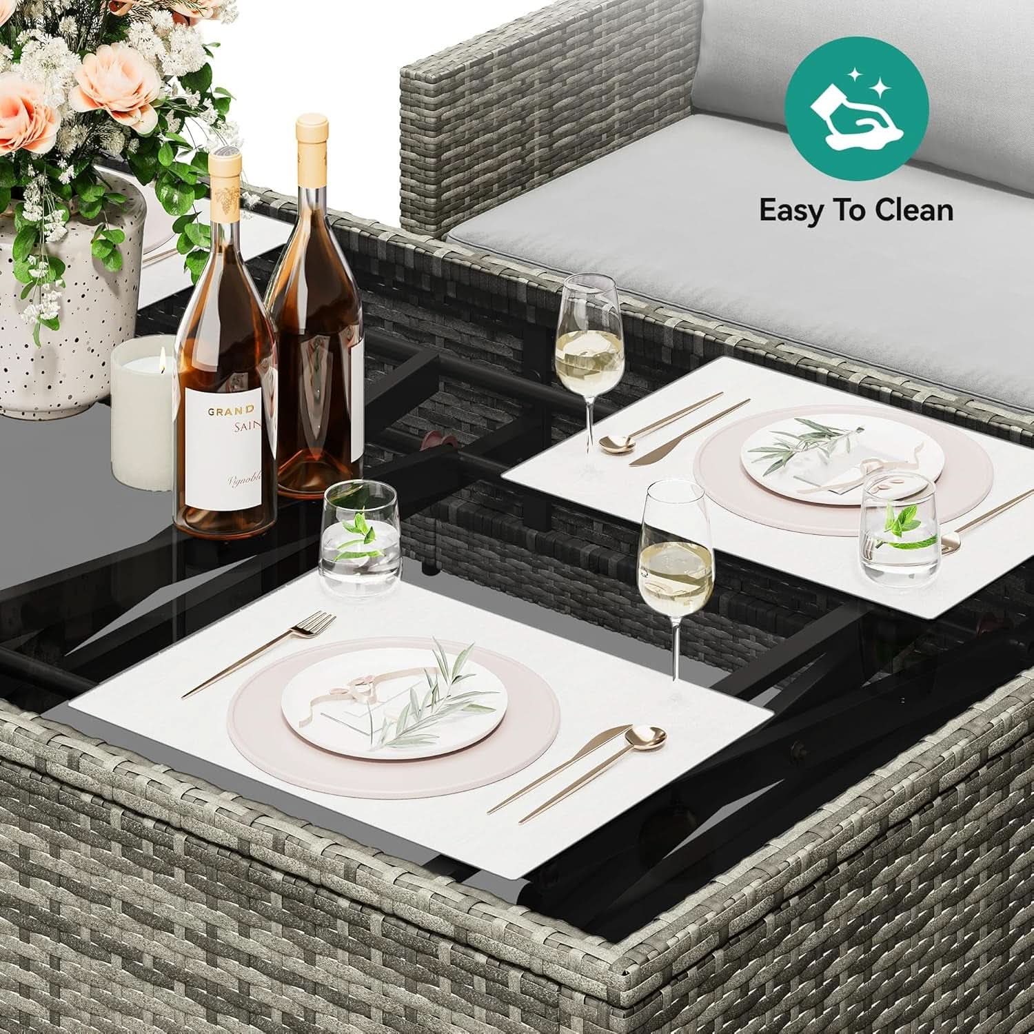 L Shaped Sectional Sofa Set With Lift Top Table Gray