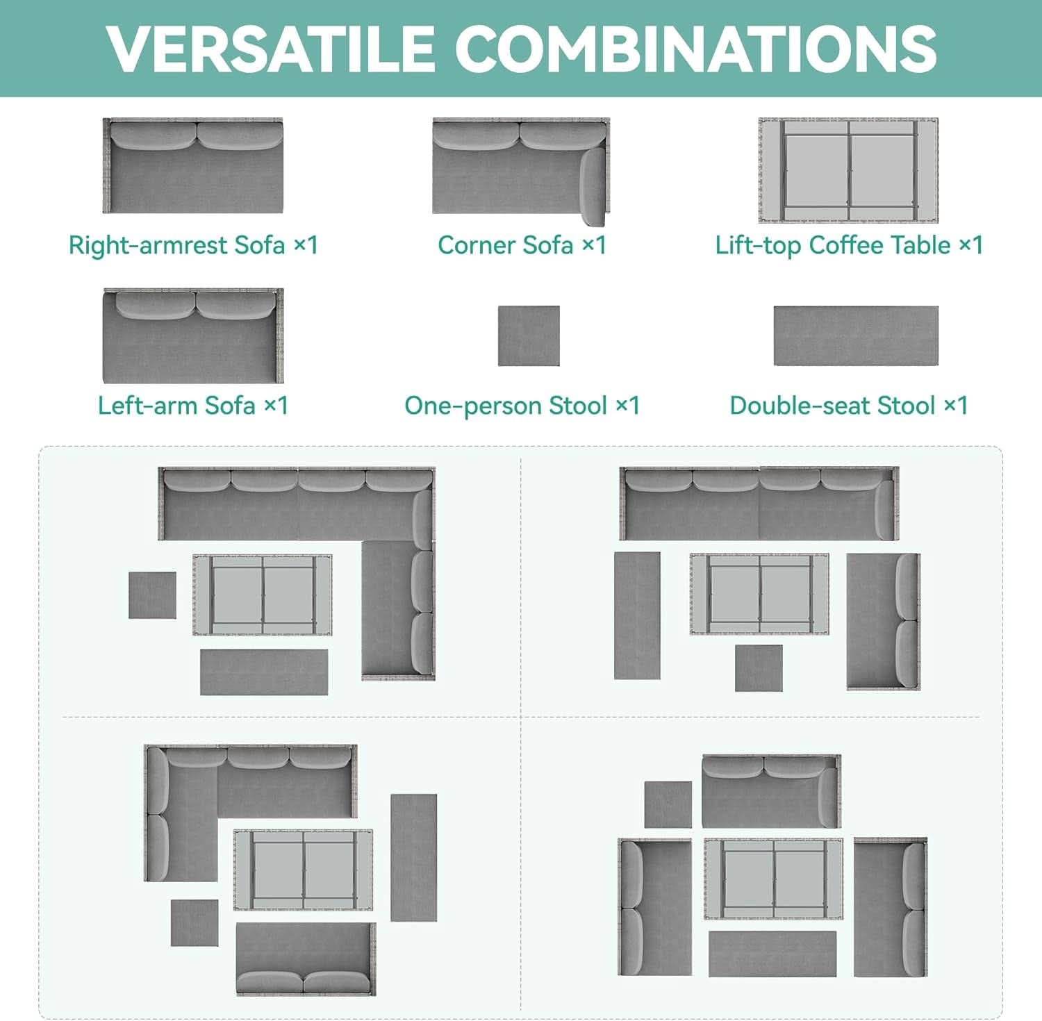 L Shaped Sectional Sofa Set With Lift Top Table Gray