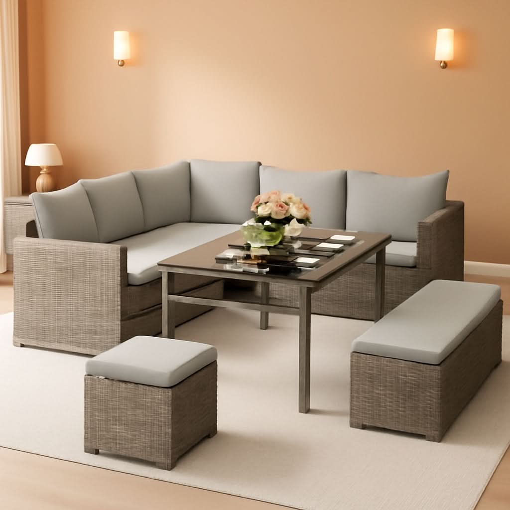 L Shaped Sectional Sofa Set With Lift Top Table Gray