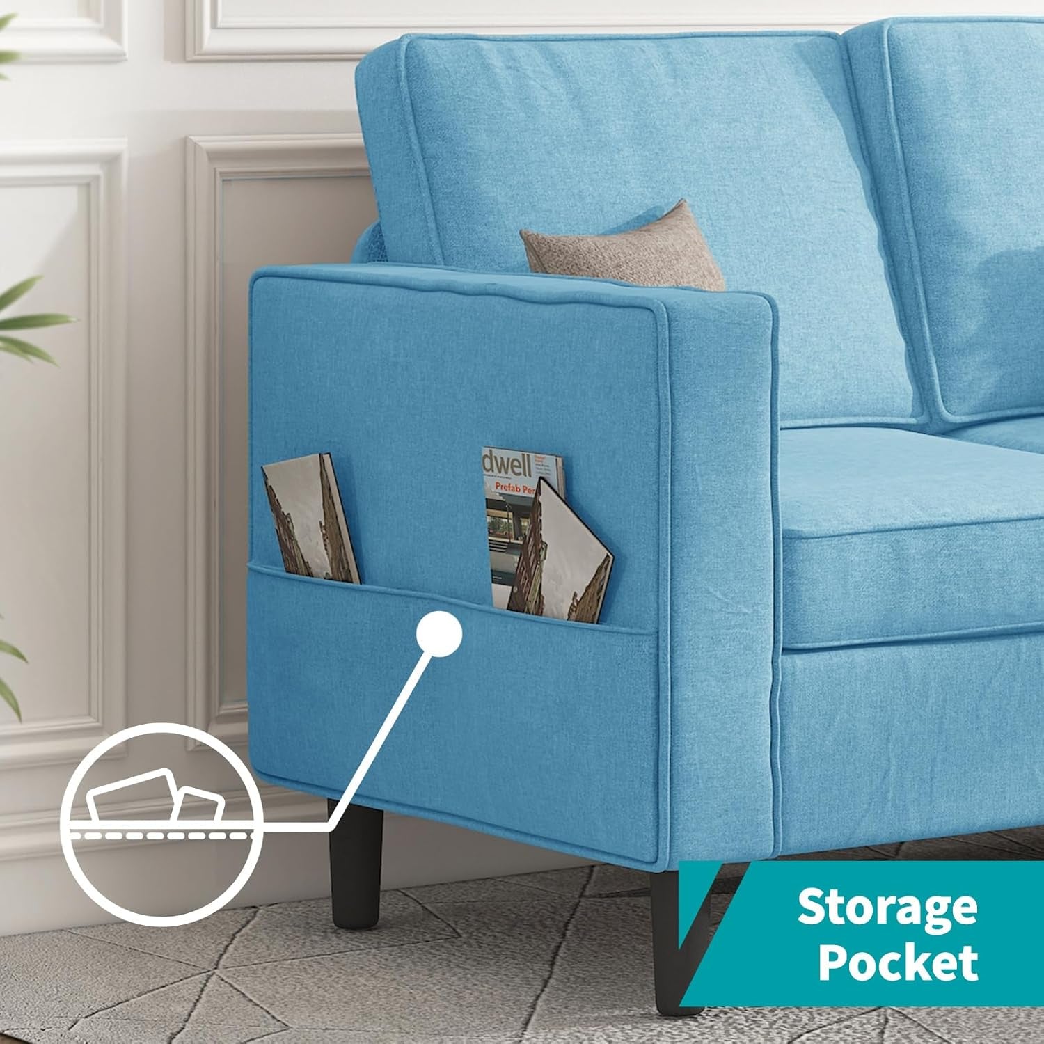 L Shaped Sectional Sofa With Movable Storage Ottoman Blue
