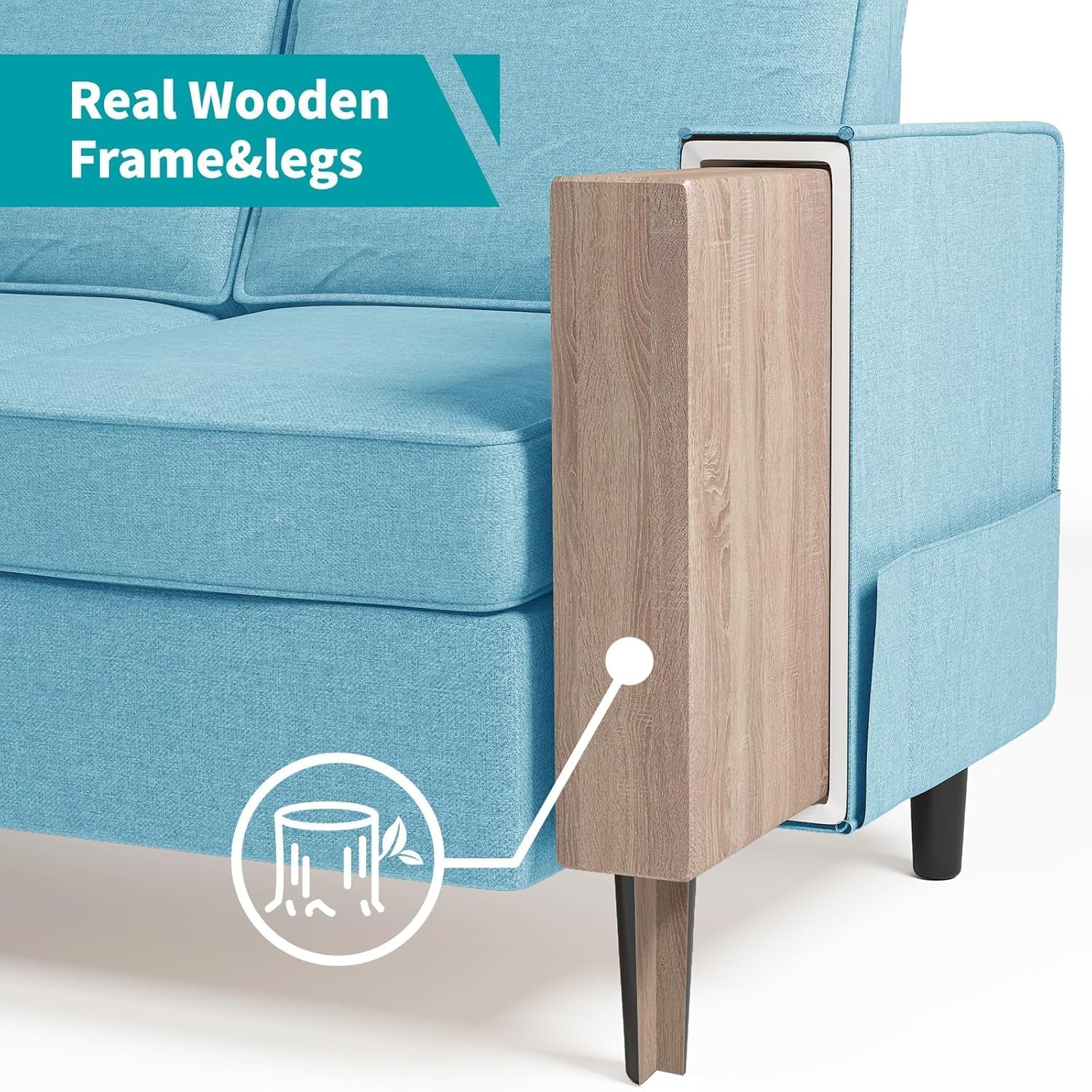 L Shaped Sectional Sofa With Movable Storage Ottoman Blue