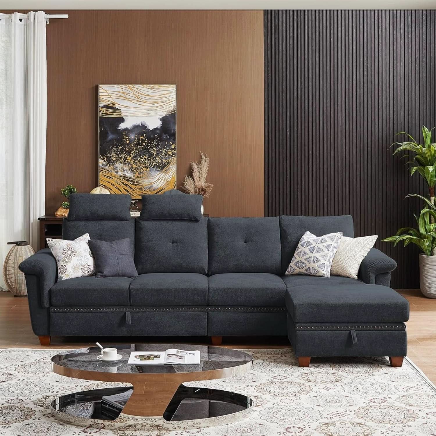 L Shaped Sectional Sofa With Storage Chaise Dark Grey