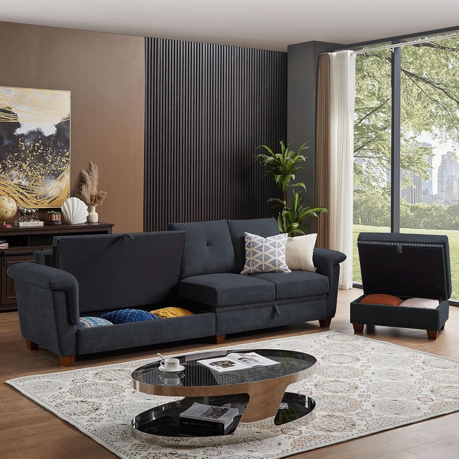 L Shaped Sectional Sofa With Storage Chaise Dark Grey