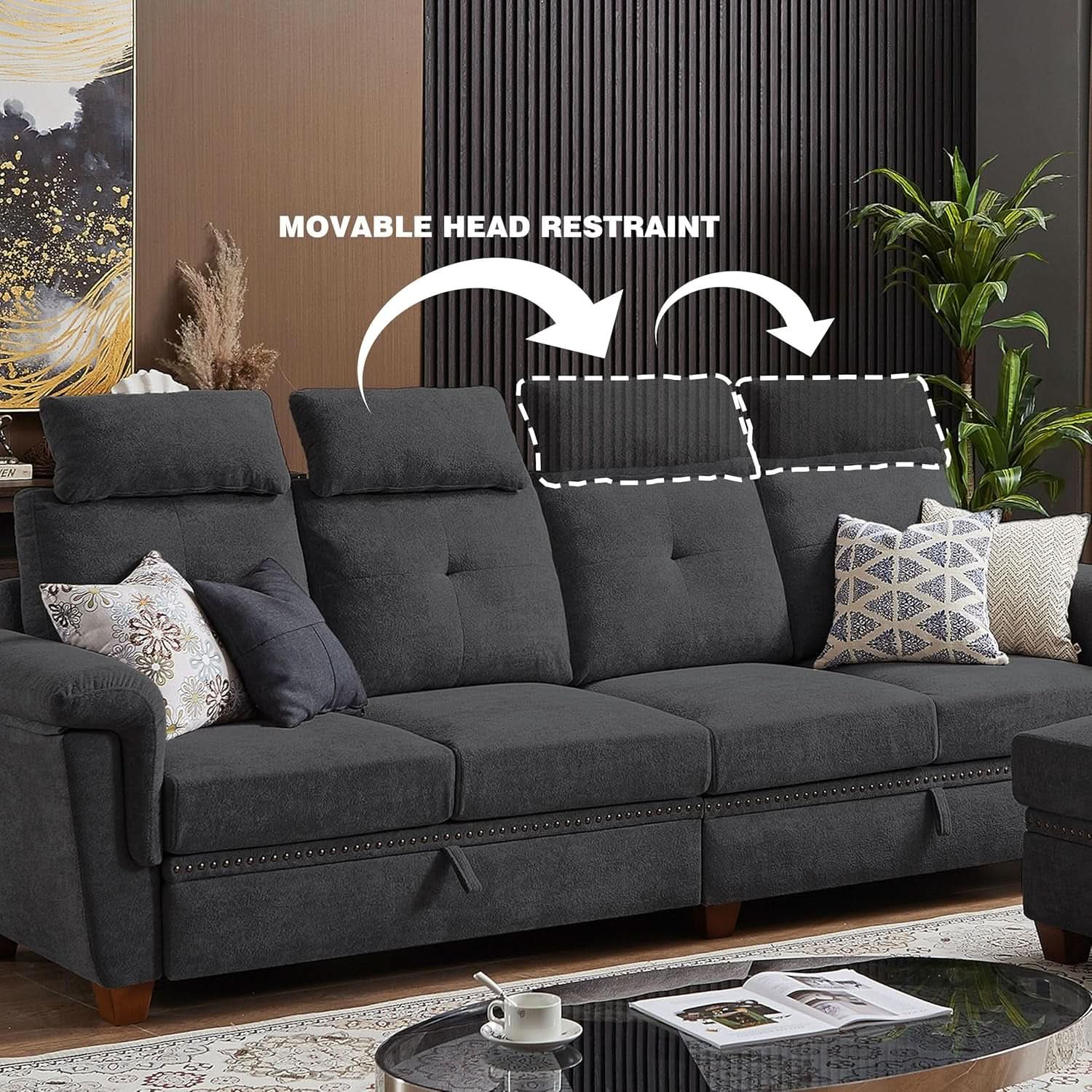 L Shaped Sectional Sofa With Storage Chaise Dark Grey