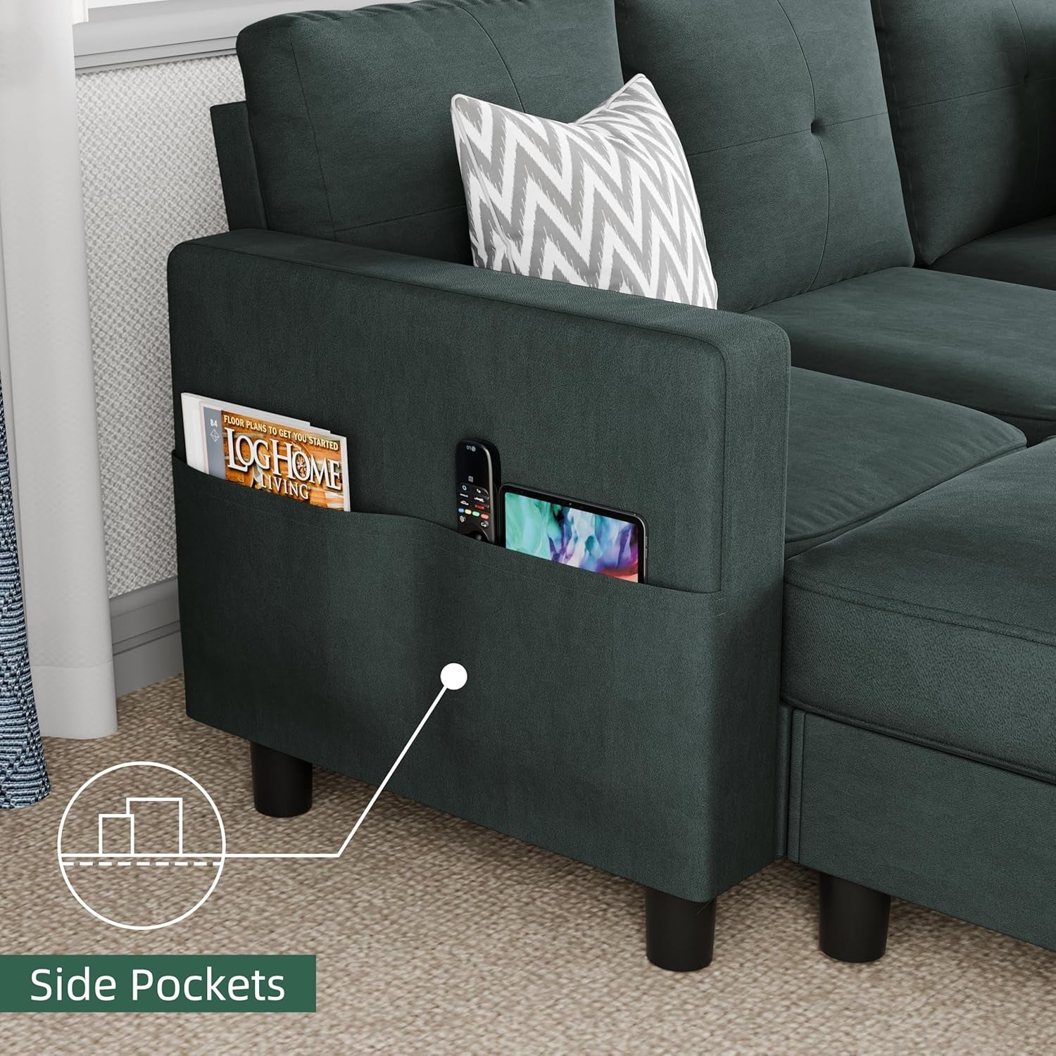 L Shaped Sectional Sofa with Storage and Ottoman