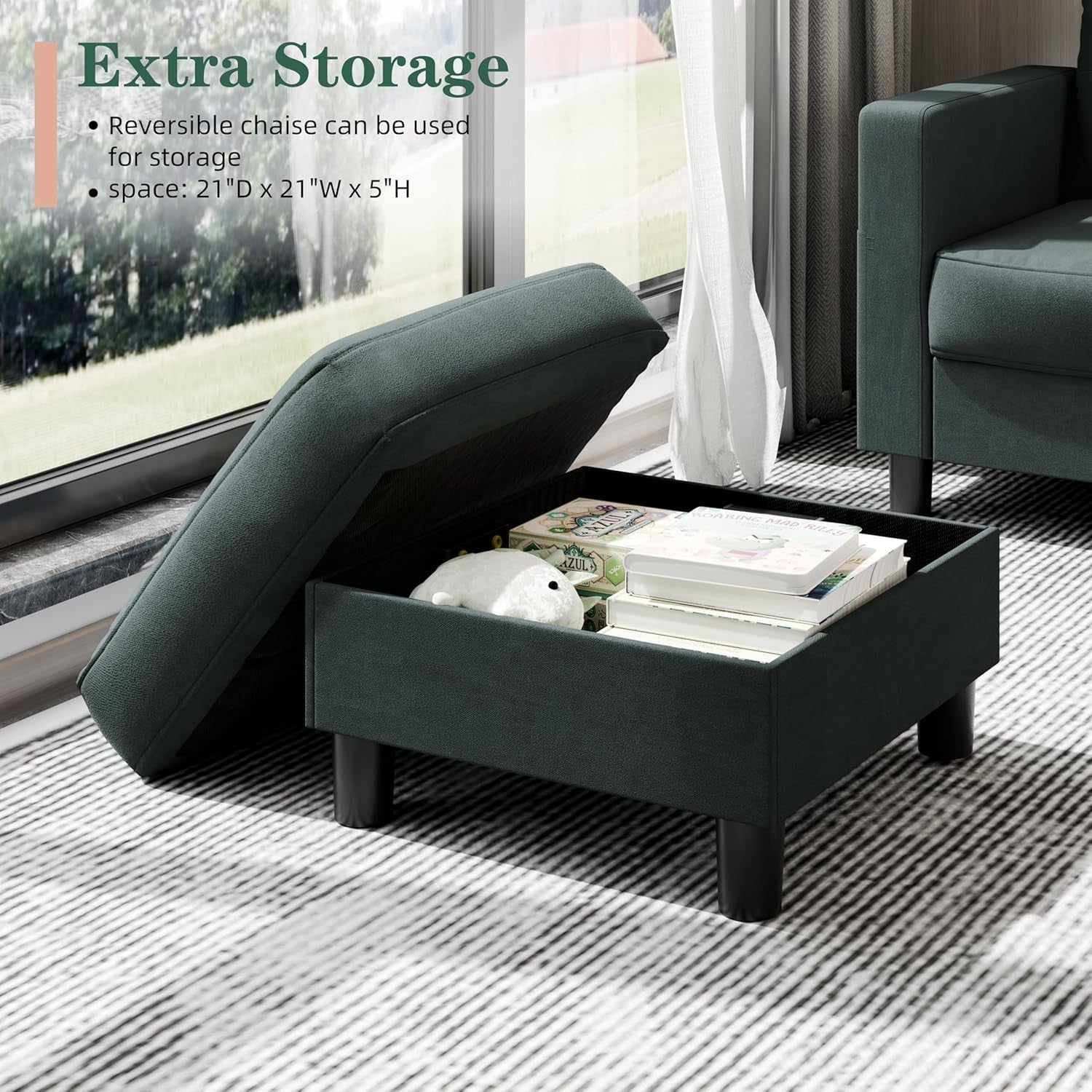 L Shaped Sectional Sofa with Storage and Ottoman