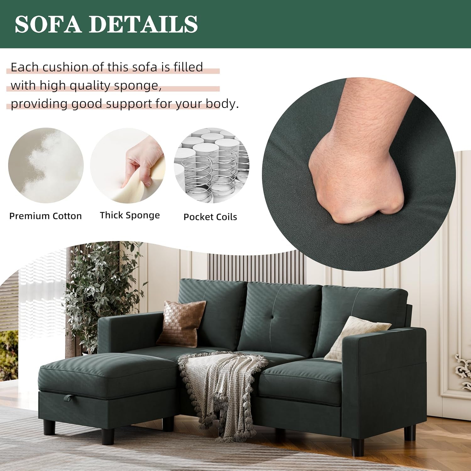 L Shaped Sectional Sofa with Storage and Ottoman