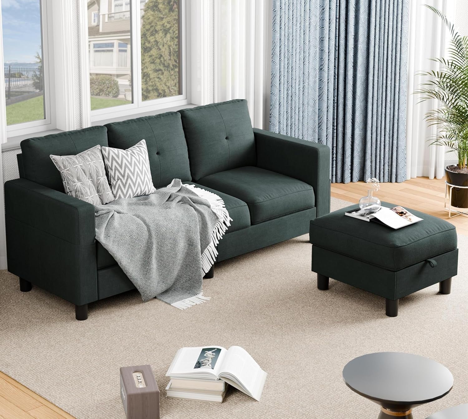 L Shaped Sectional Sofa with Storage and Ottoman