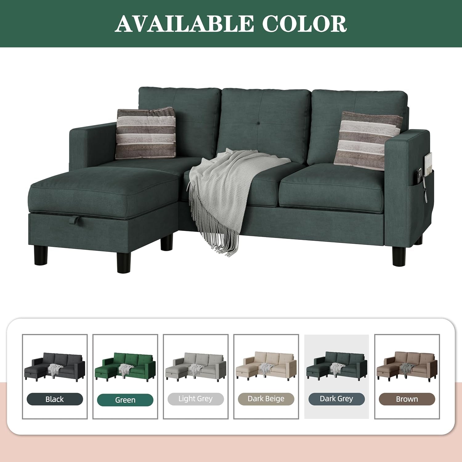 L Shaped Sectional Sofa with Storage and Ottoman