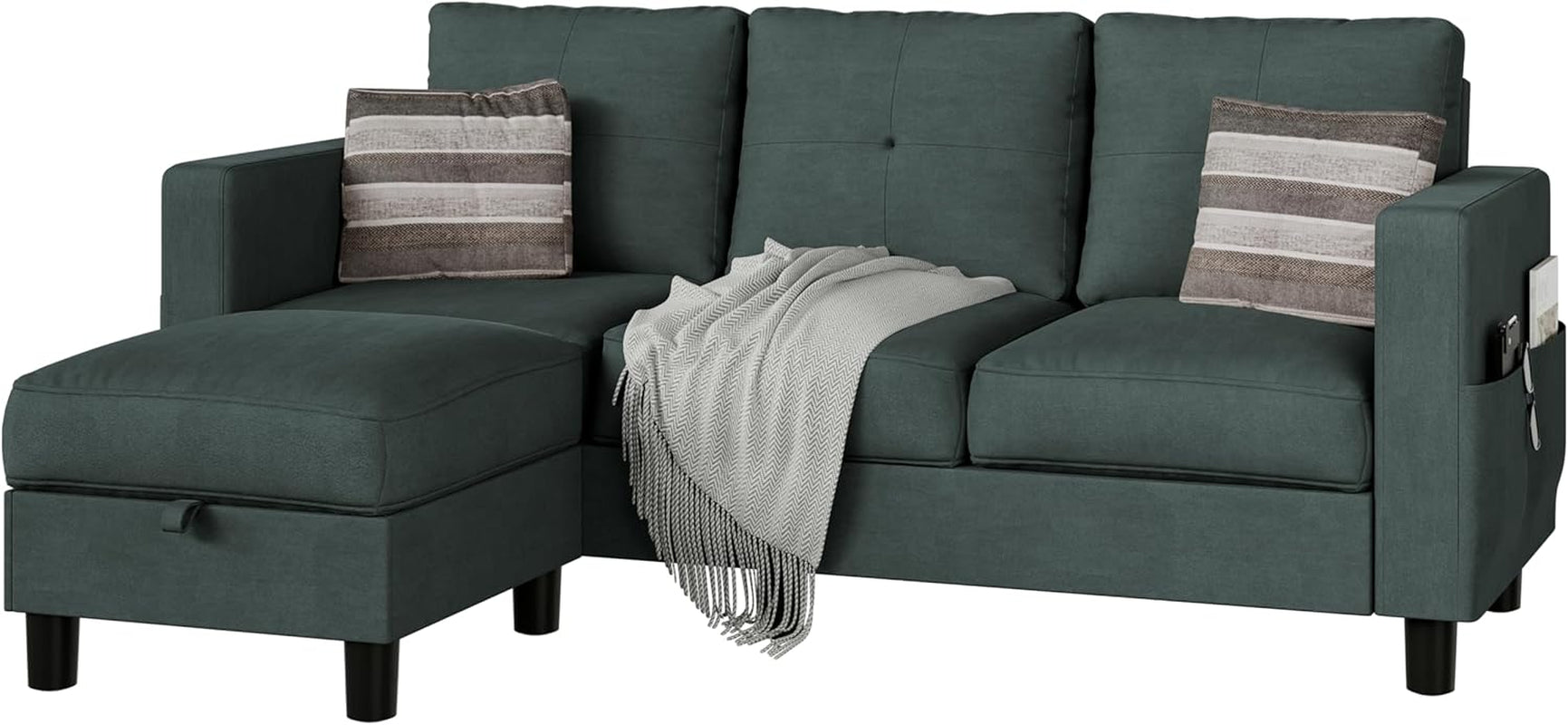 L Shaped Sectional Sofa with Storage and Ottoman