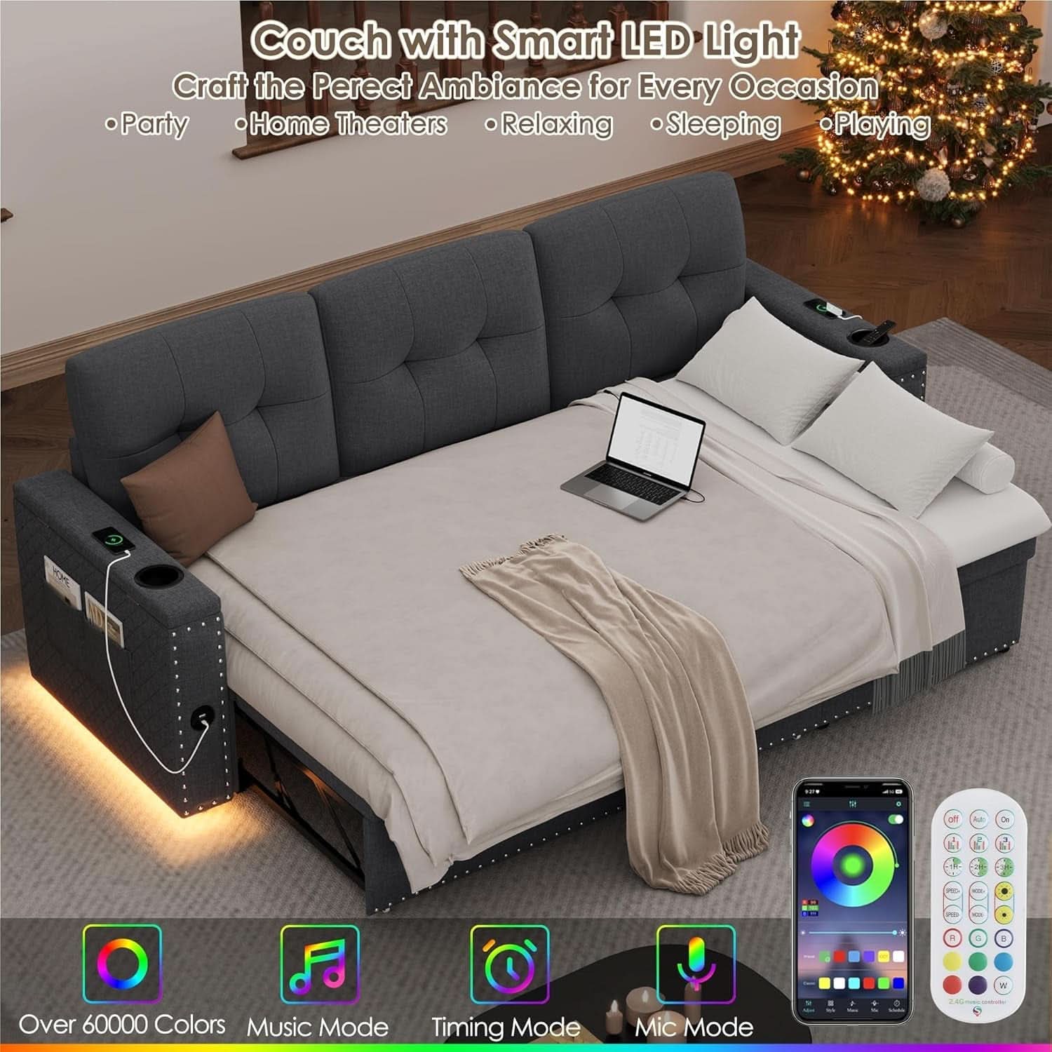 L Shaped Sleeper Sofa Bed with Storage and USB Port