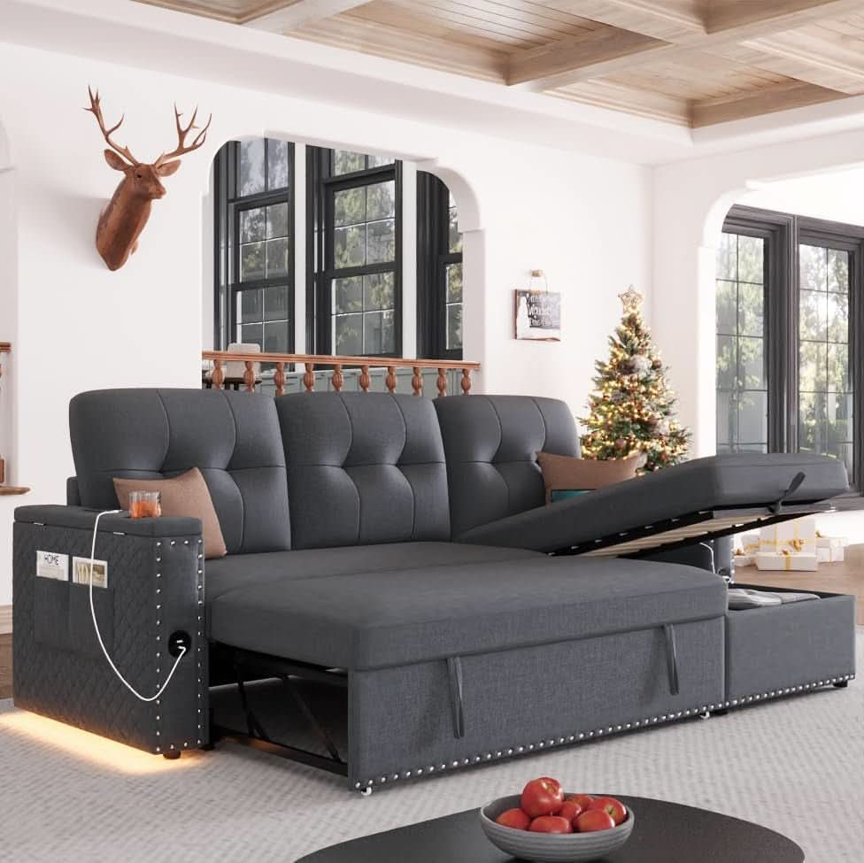 L Shaped Sleeper Sofa Bed with Storage and USB Port