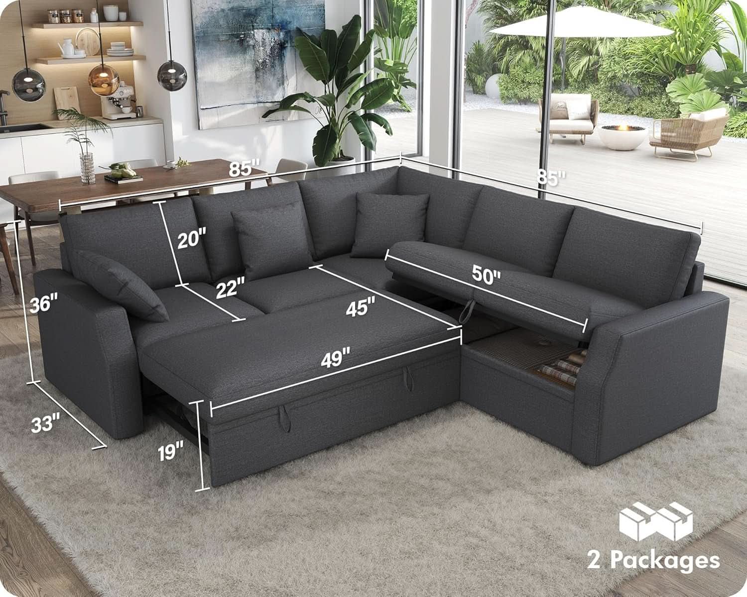 L Shaped Sleeper Sofa Bed with Storage for Comfort