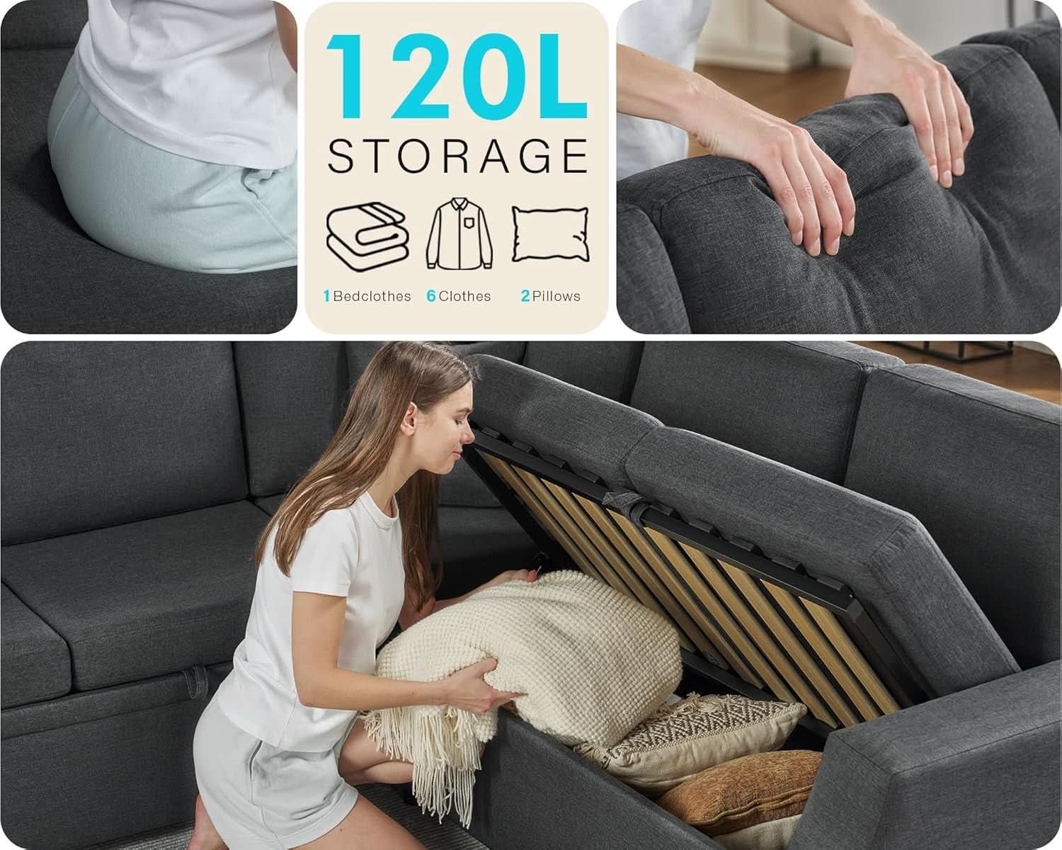 L Shaped Sleeper Sofa Bed with Storage for Comfort