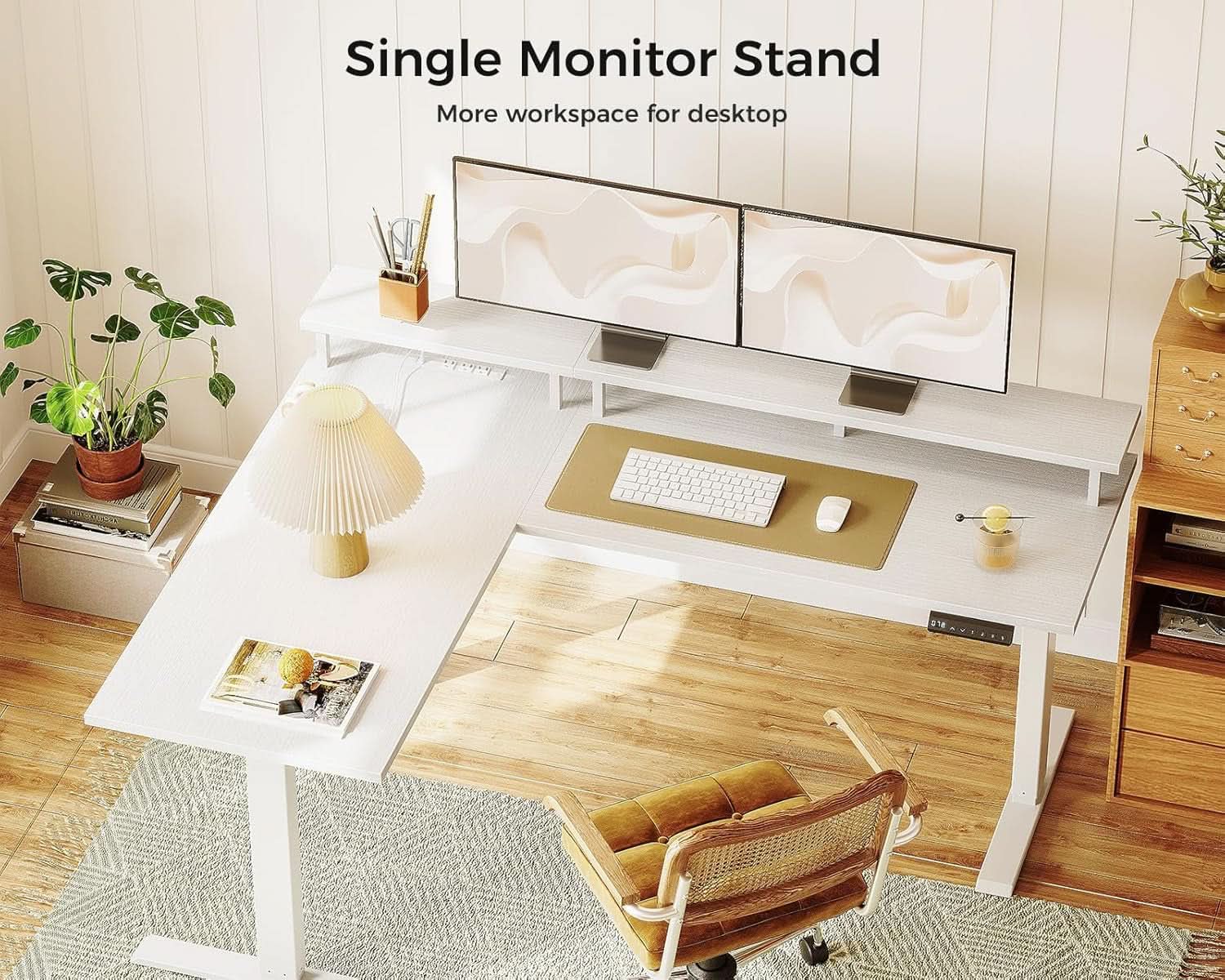 L Shaped Standing Desk 59 Inch Height Adjustable White