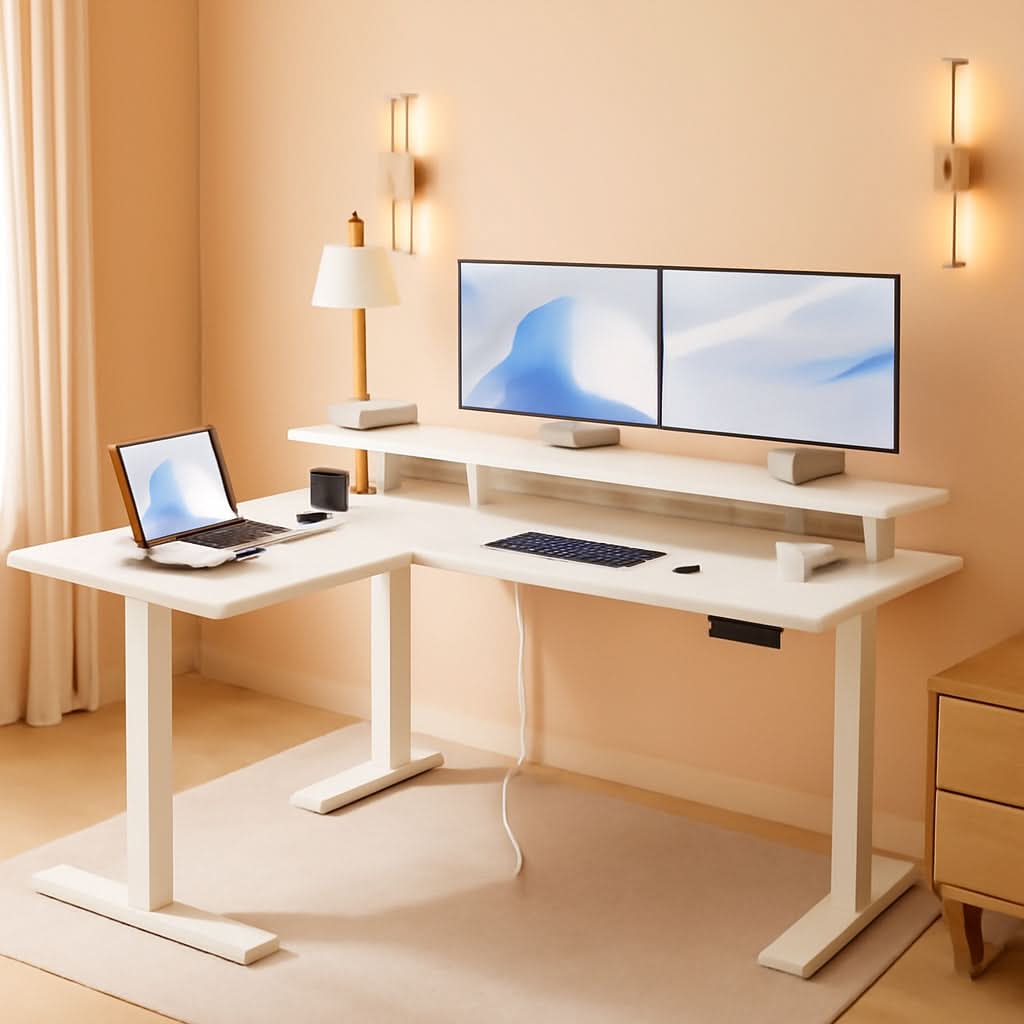 L Shaped Standing Desk 59 Inch Height Adjustable White