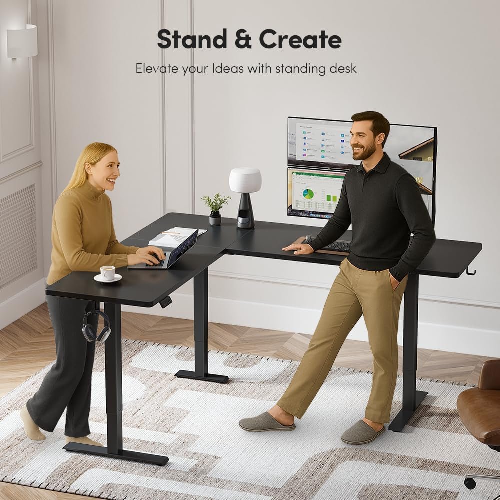 L Shaped Standing Desk 75x63 Electric Height Adjustable
