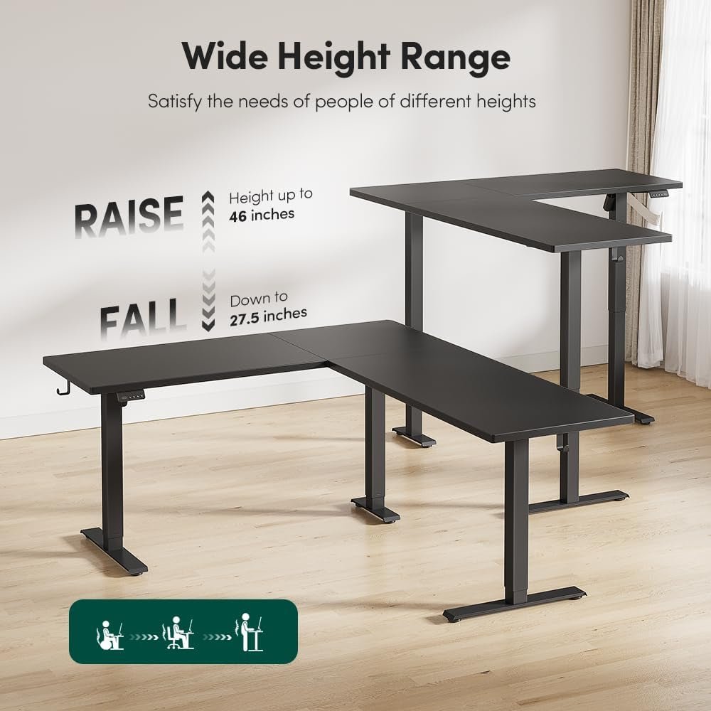 L Shaped Standing Desk 75x63 Electric Height Adjustable