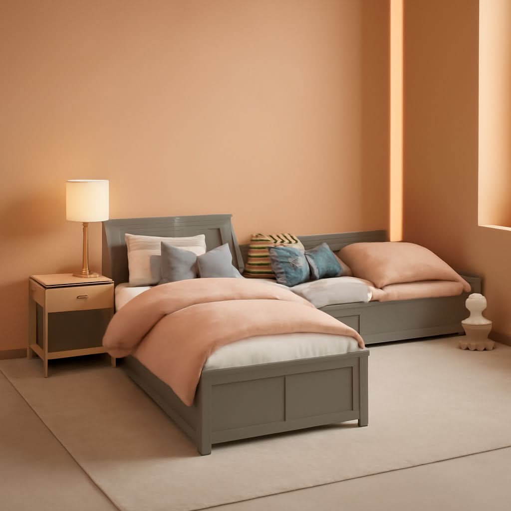 L Shaped Twin Platform Bed With Trundle Gray Finish