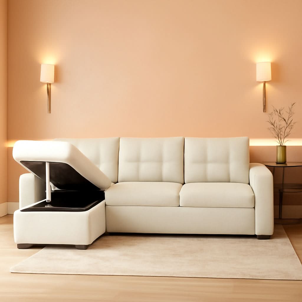 L-Shaped Velvet Sleeper Sectional With Hidden Storage