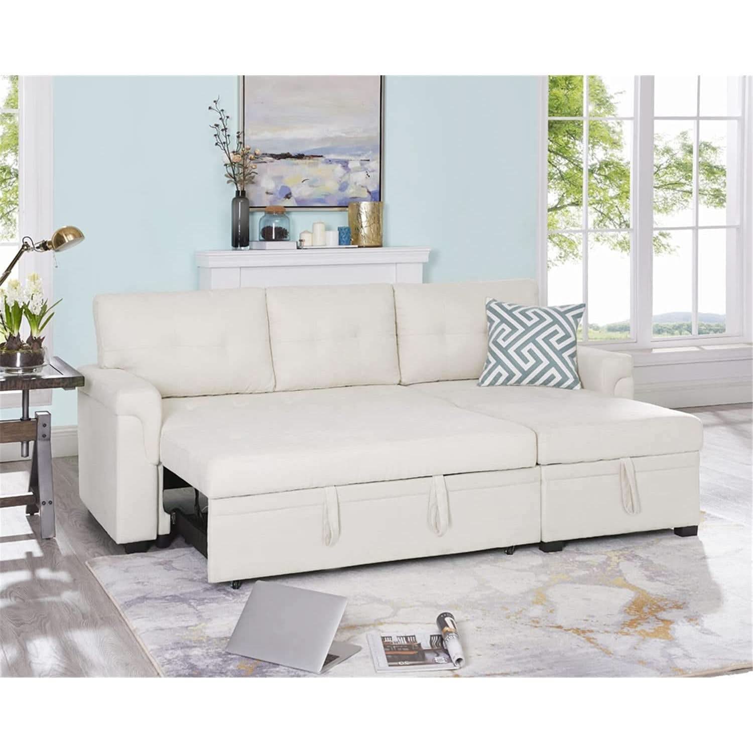 L Shaped Velvet Sleeper Sofa With Storage Pull Out Bed