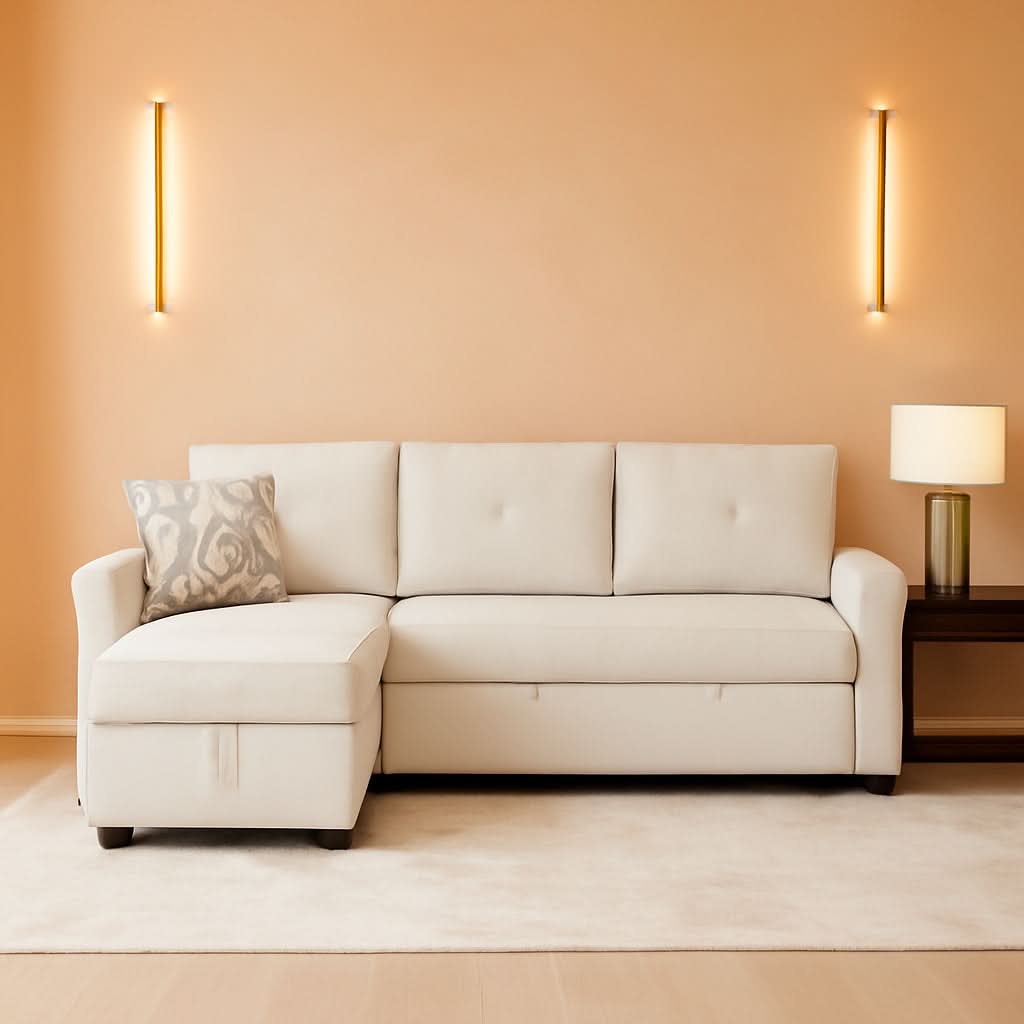 L Shaped Velvet Sleeper Sofa With Storage Pull Out Bed