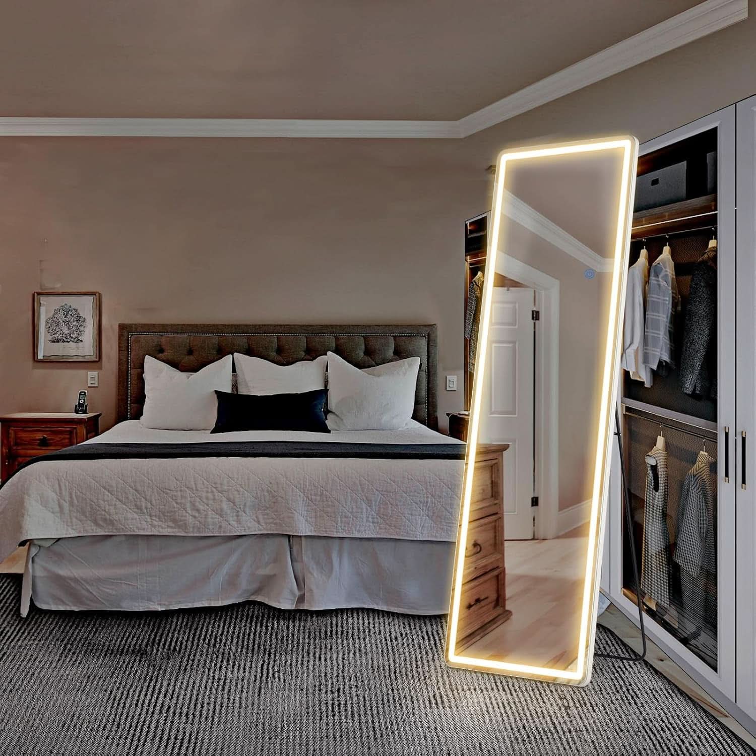 LED 20x63 Full Length Mirror With 3 Color Lights For Bedroom