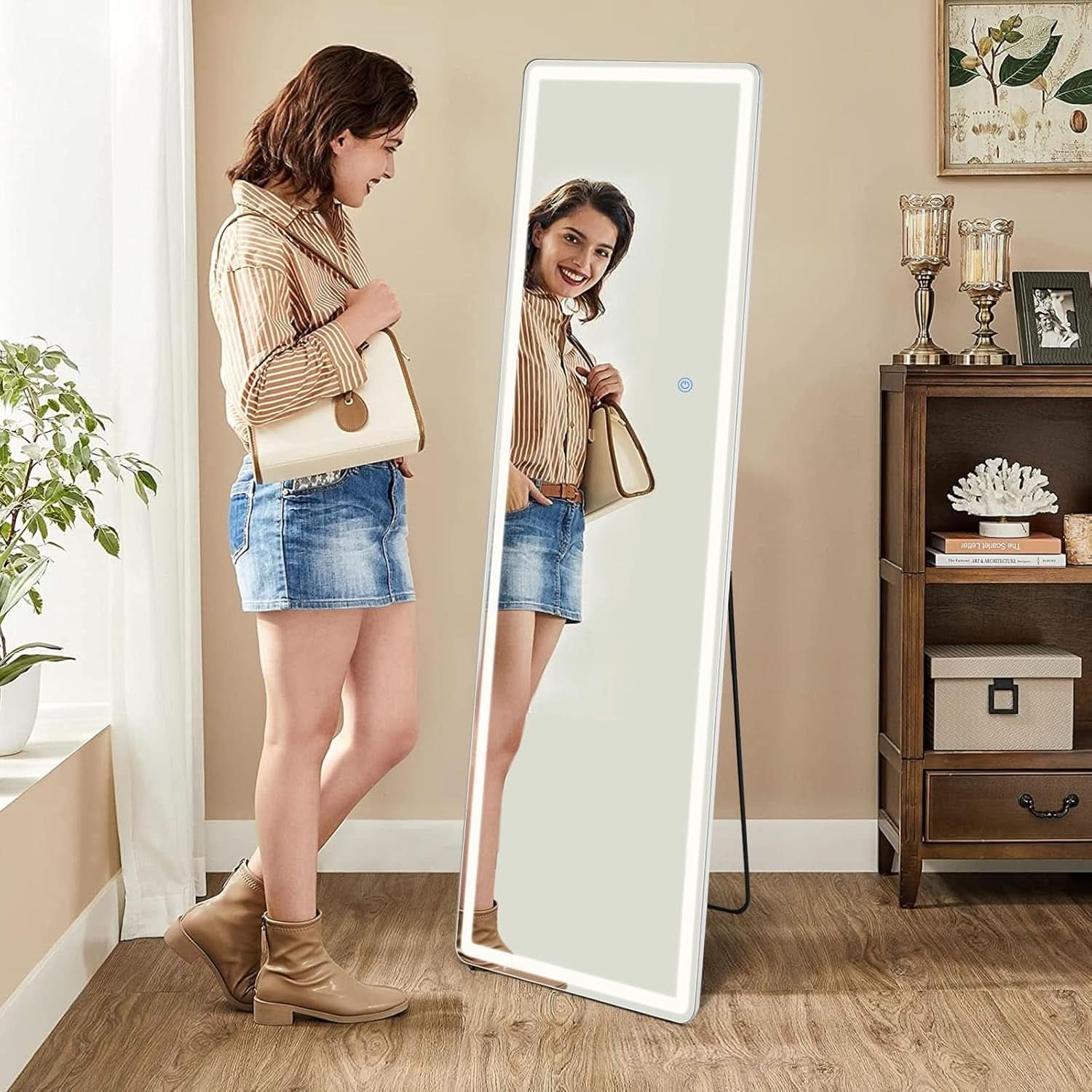 LED 20x63 Full Length Mirror With 3 Color Lights For Bedroom