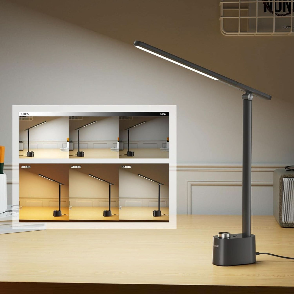 LED Desk Lamp H01 Pro Sunturalux Foldable With USB Ports Black
