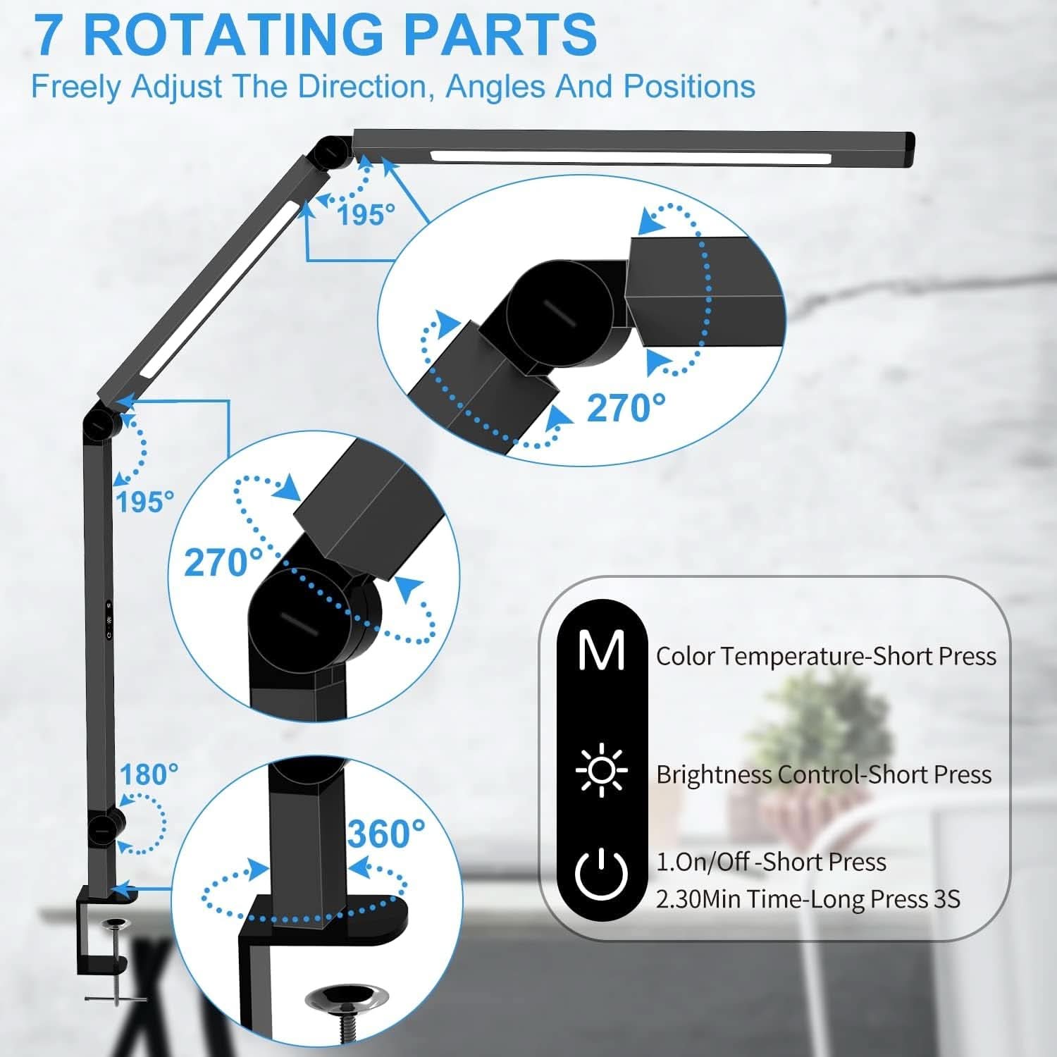 LED Desk Lamp With Clamp And Swing Arm 4 CCT Modes