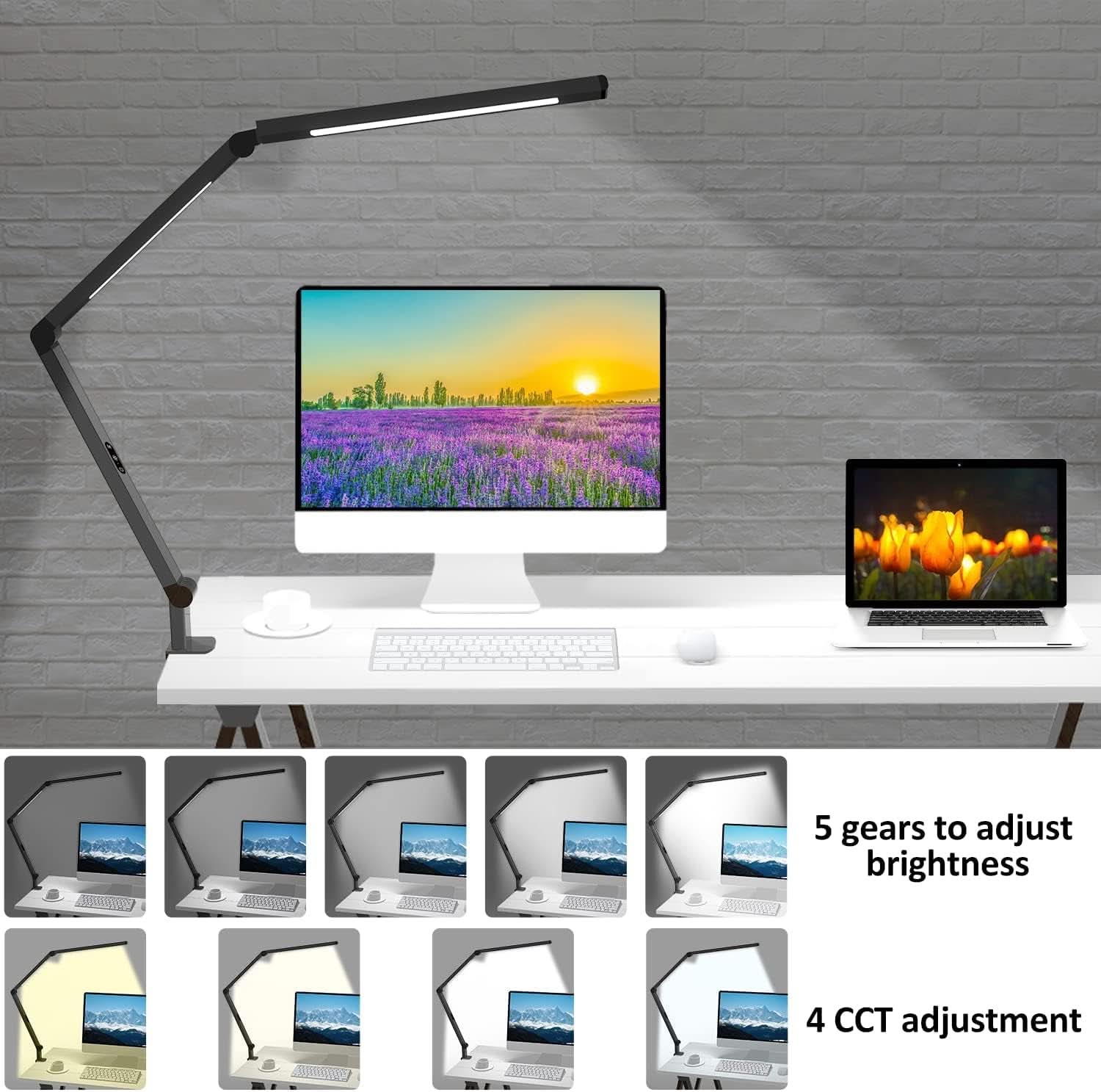 LED Desk Lamp With Clamp And Swing Arm 4 CCT Modes