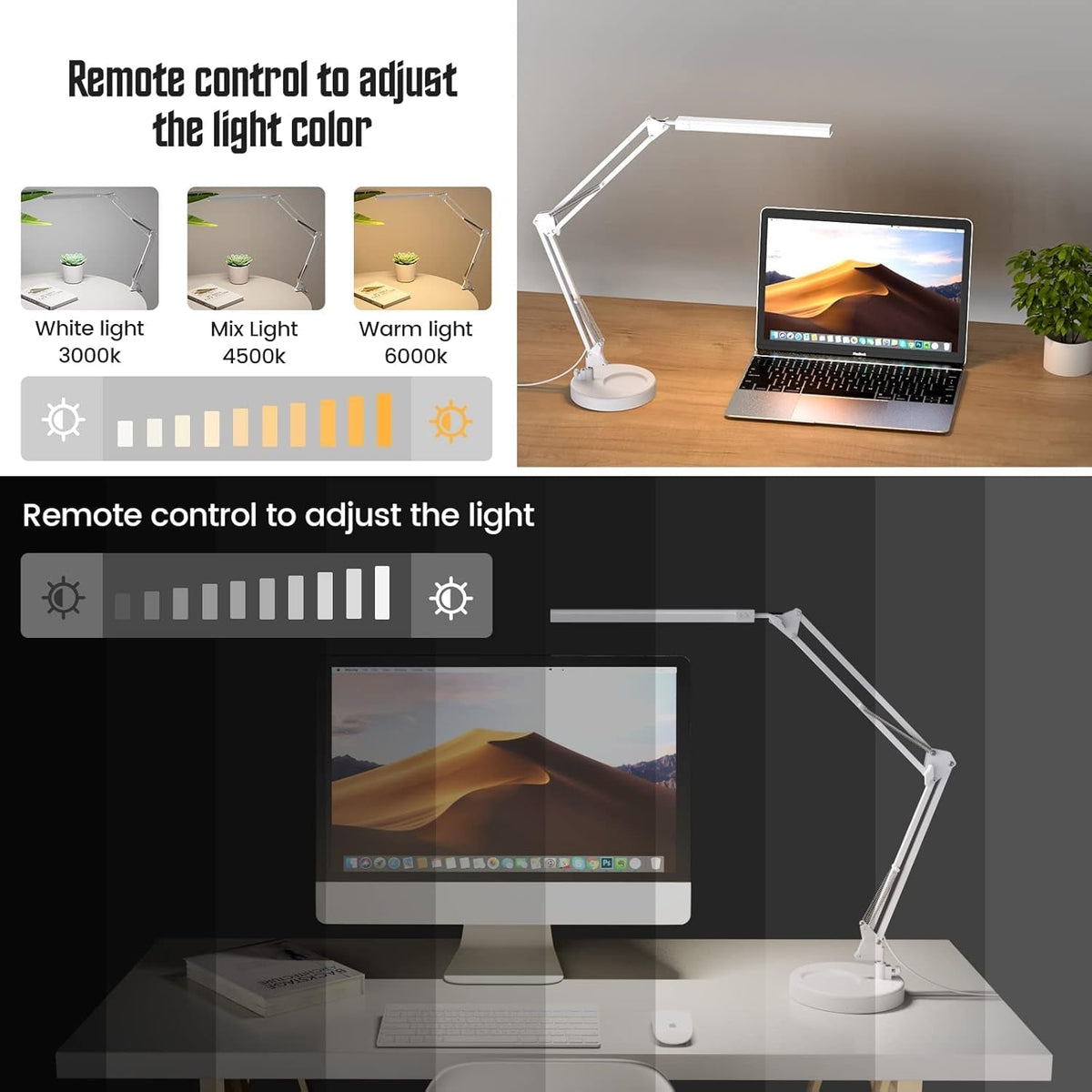 LED Desk Lamp With Clamp And Swing Arm White 3 Color Modes