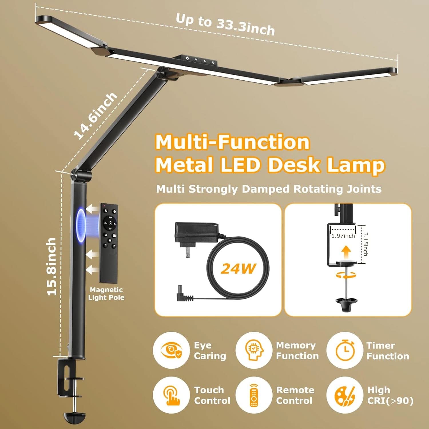 LED Desk Lamp With Clamp Stepless Dimming Home Office