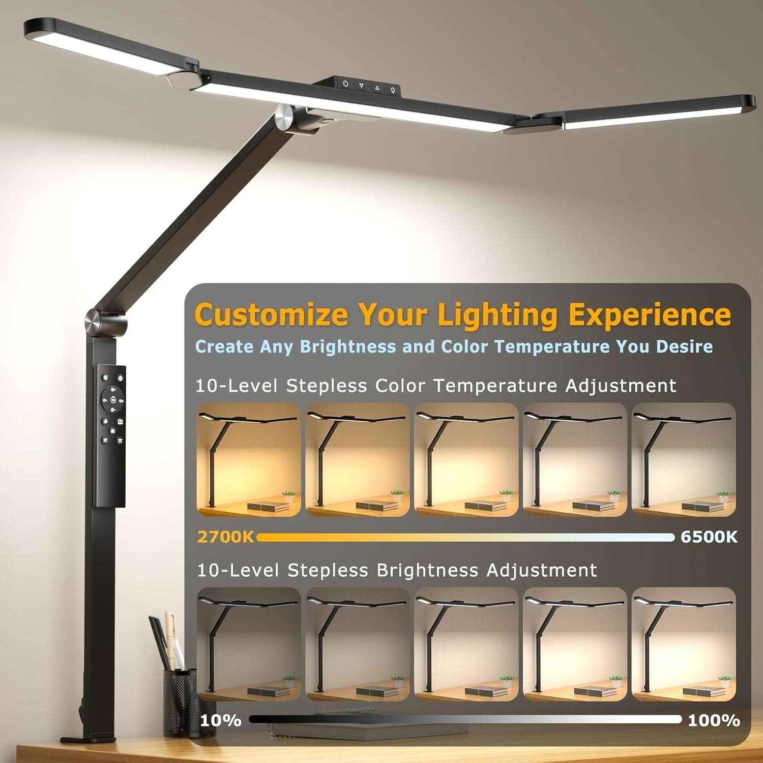 LED Desk Lamp With Clamp Stepless Dimming Home Office