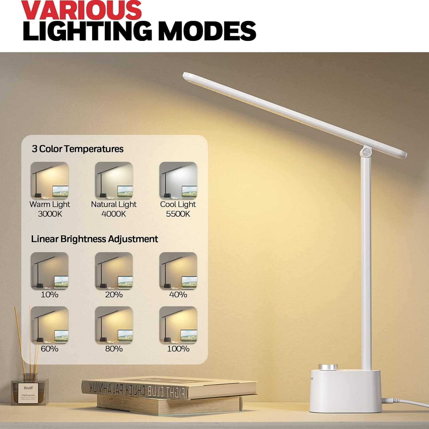 LED Desk Lamp With USB Ports And Dimmable Eye Caring