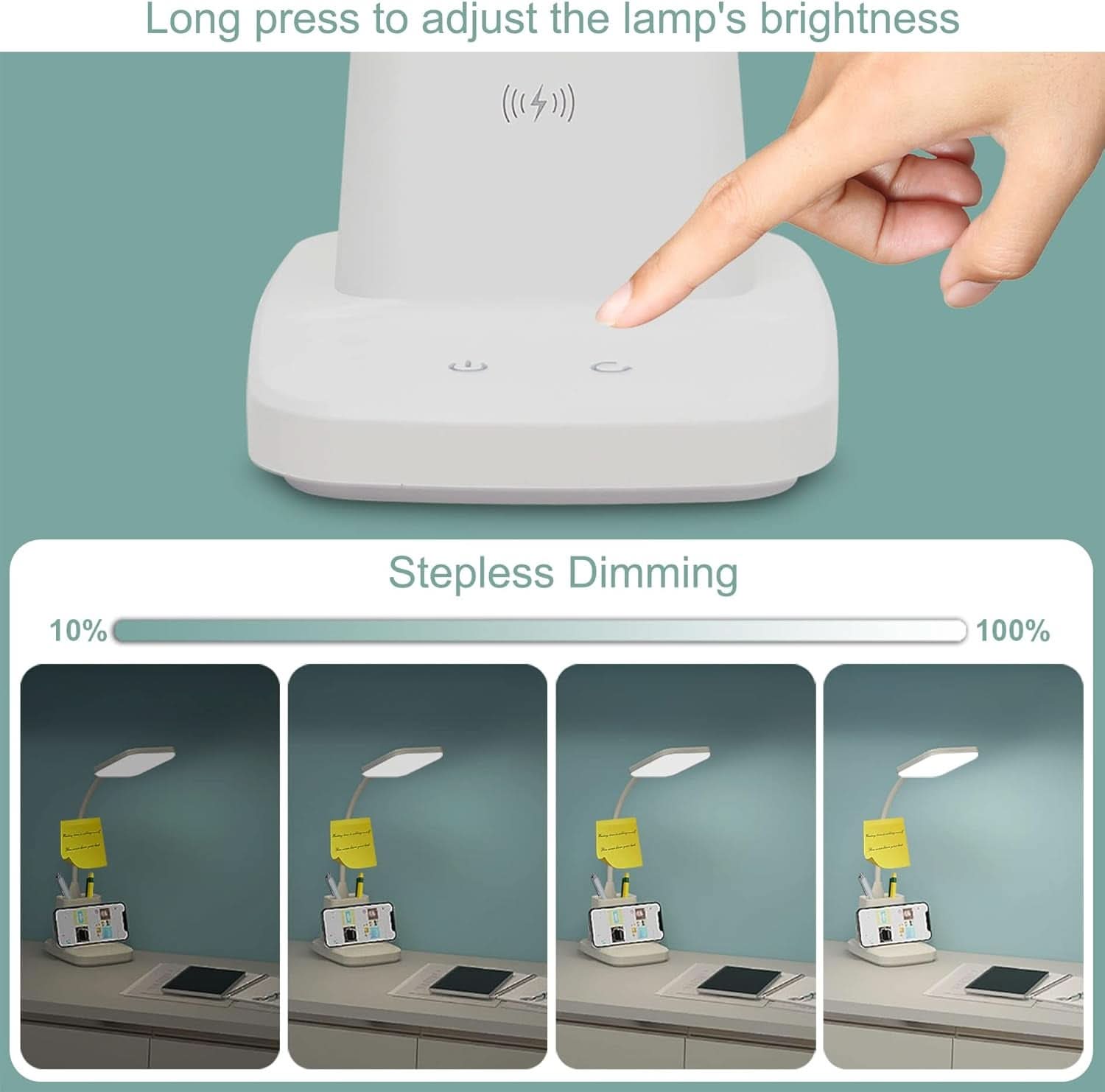LED Desk Lamp With Wireless Charger White 800 Lumen