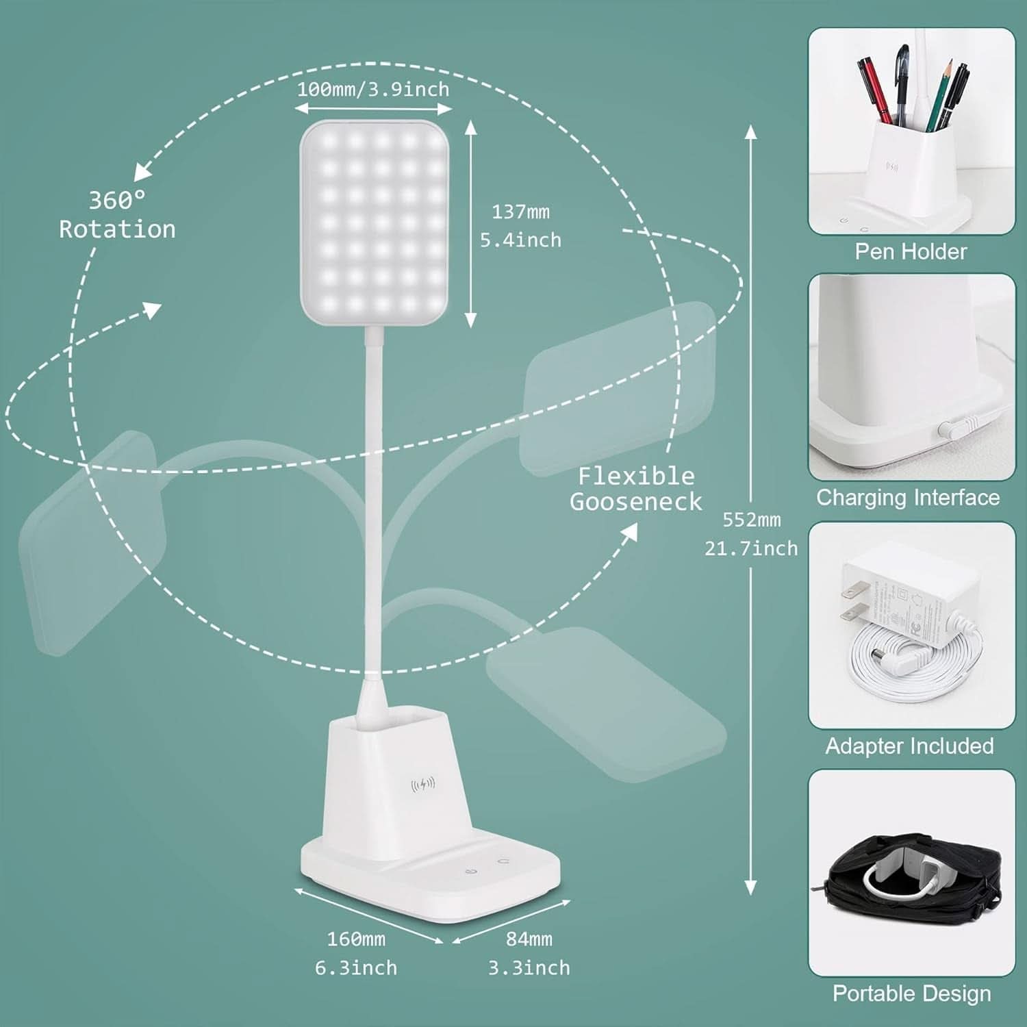 LED Desk Lamp With Wireless Charger White 800 Lumen